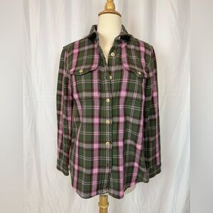 NWT Outerknown Plaid Button-Up Shirt in Green and Pink XS